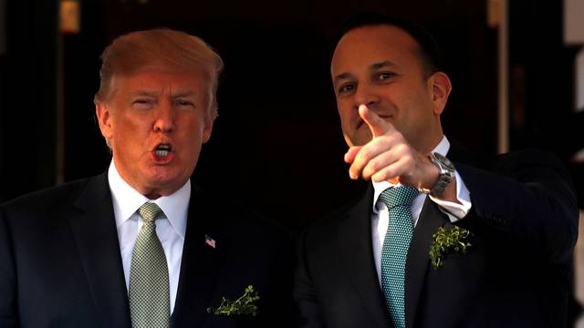 FILE PHOTO: U.S. President Donald Trump welcomes Ireland's Prime Minister, Taoiseach Leo Varadkar for a St. Patrick's Day reception at the White House in Washington