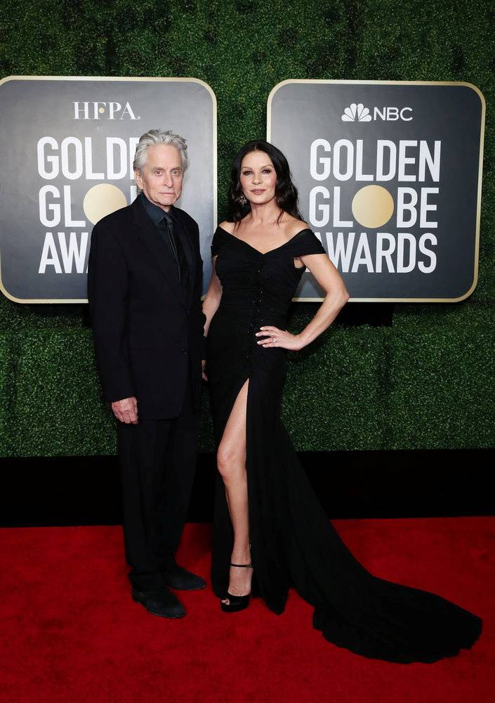 Michael Douglas and Catherine Zeta-Jones pose in this handout photo from the 78th Annual Golden Globe Awards in New York, New York State