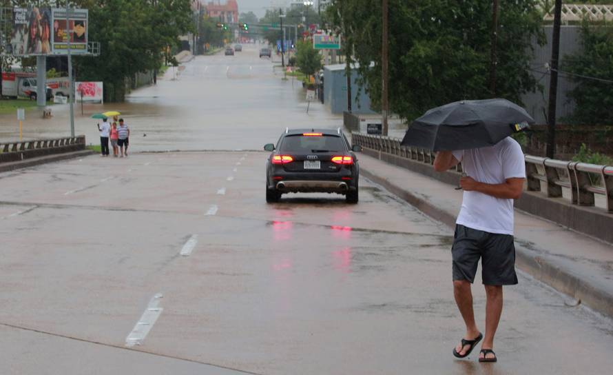 Submerged freeways from the effects of Hurricane Harvey are seen during widespread flooding in Houston