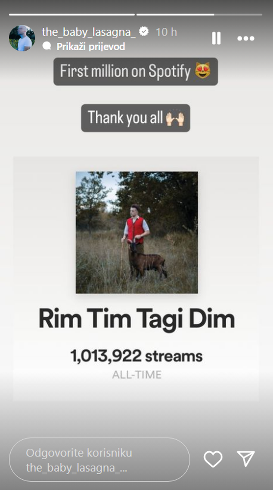 Baby Lasagna skupio je milijun slušanja na platformi Spotify