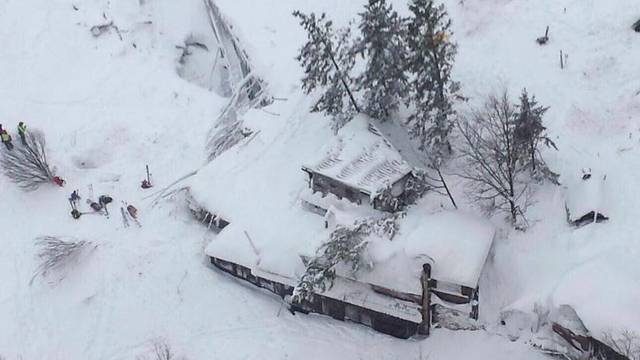 An aerial view shows Hotel Rigopiano in Farindola, central Italy, hit by an avalanche