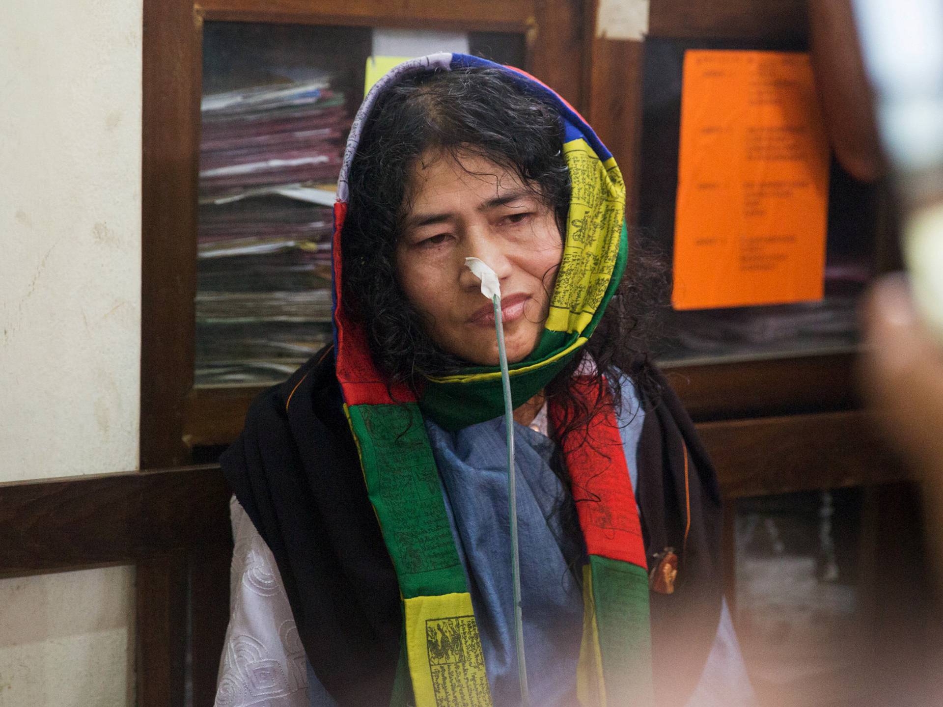 Indian human rights activist Irom Sharmila addresses a news conference in the northeastern city of Imphal