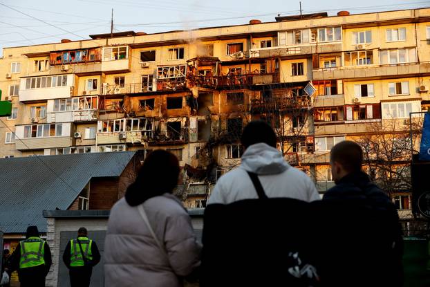Aftermath of an overnight Russian drone and missile strike in Kyiv