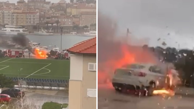 VIDEO Automobil u plamenu na Rabu: Vatrogasci gasili požar