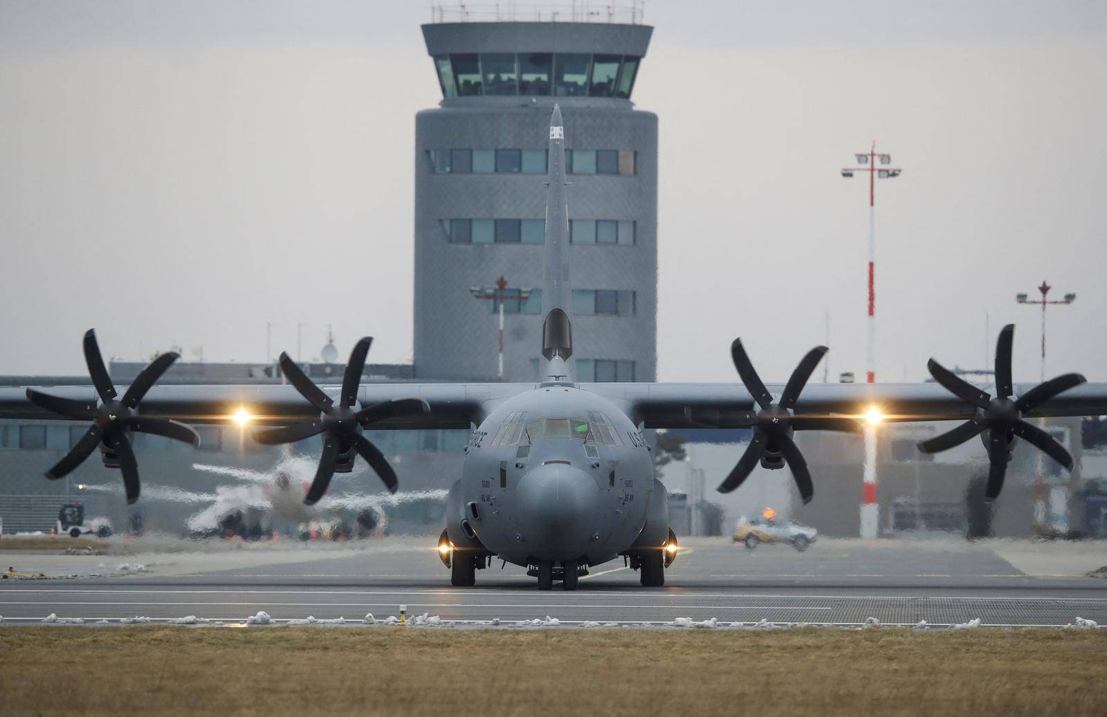 A U.S. Air Force Lockheed Martin C-130 Hercules transport aircraft is seen at Rzeszow-Jasionka Airport