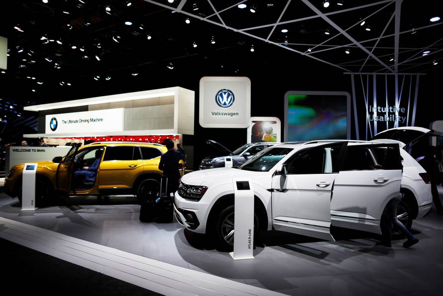 Volkswagen Atlas R-Line SUVs are displayed during the North American International Auto Show in Detroit