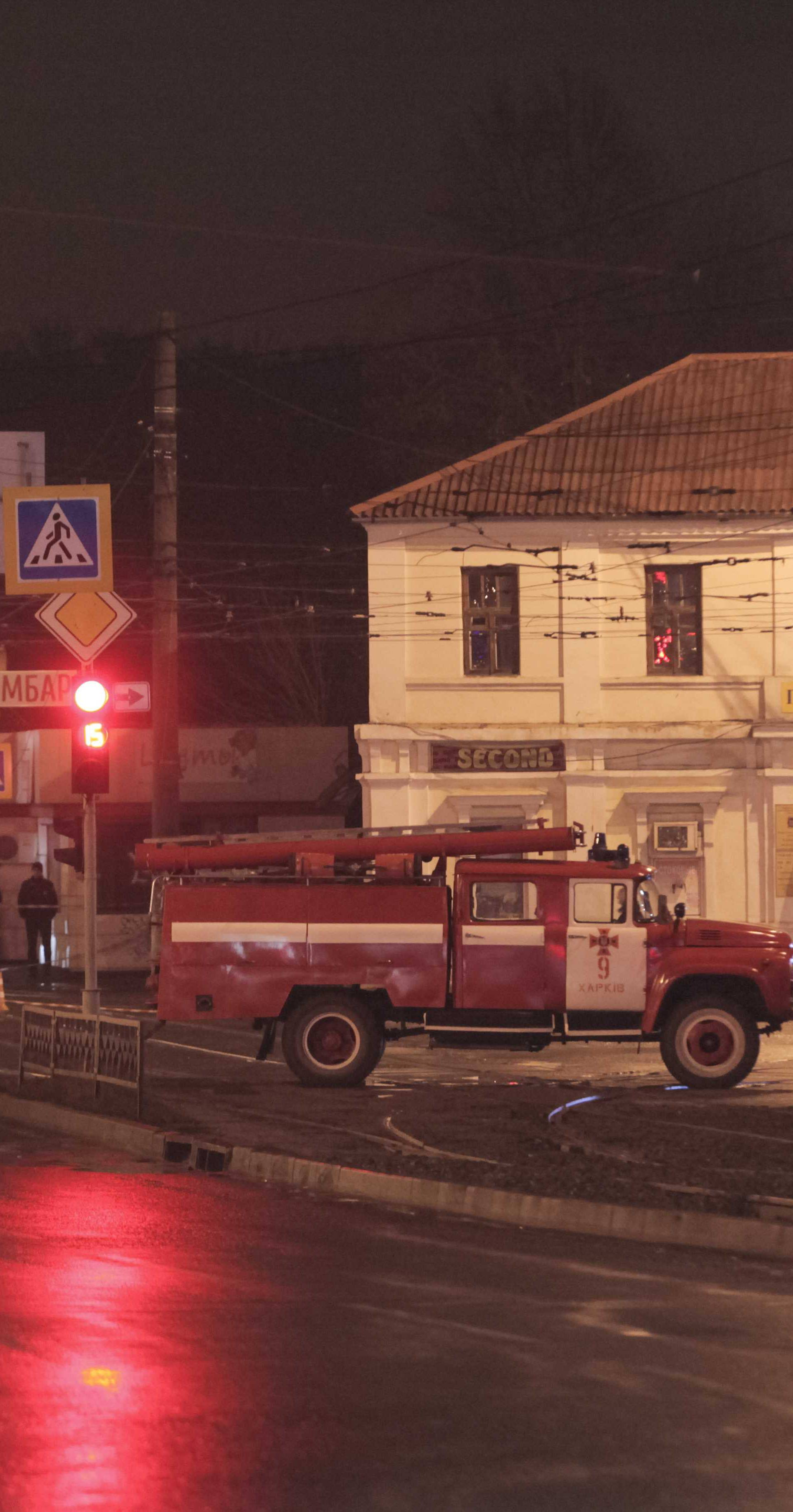 A general view shows a post office, where a man took people hostage, in Kharkiv