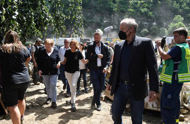 Chancellor Merkel visits flood-stricken town of Schuld and Adenau