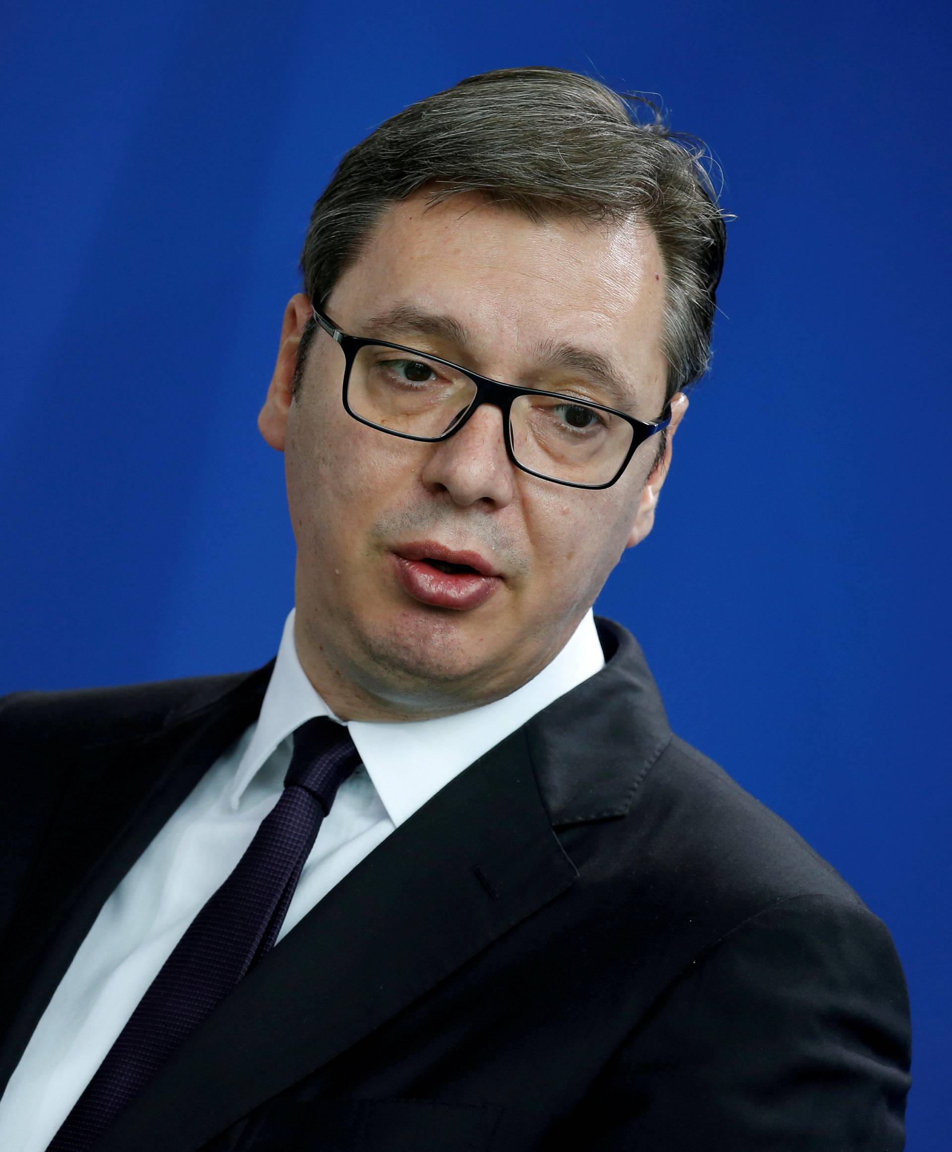 FILE PHOTO: Serbia's President Vucic attends news conference in Berlin