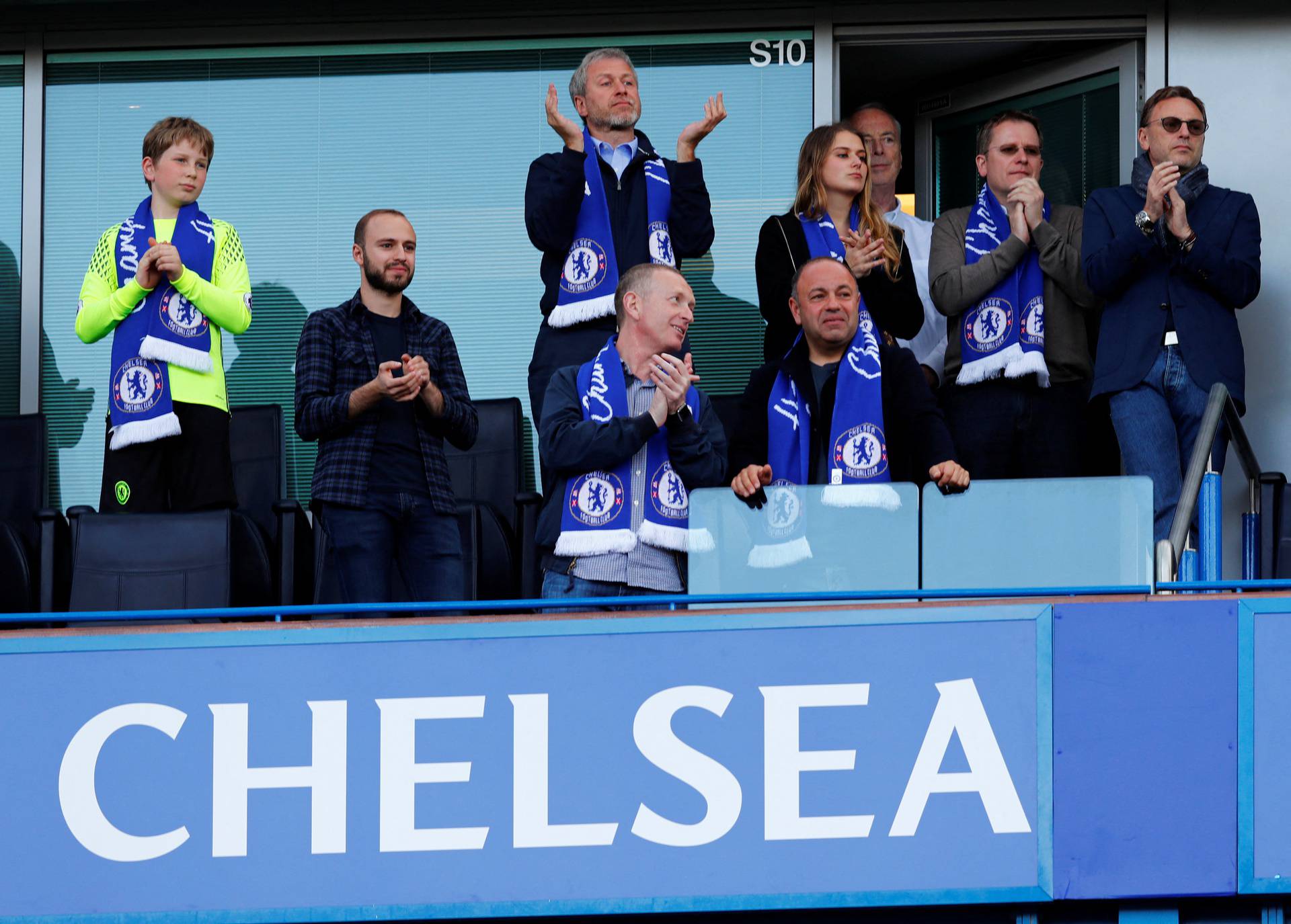FILE PHOTO: Chelsea owner Roman Abramovich applauds fans after winning the Premier League
