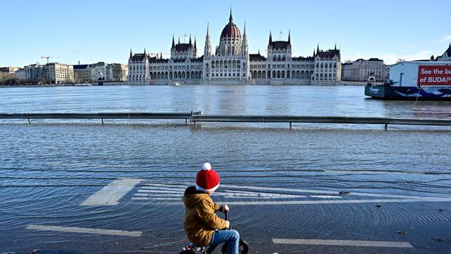 The Danube River overflows in Budapest