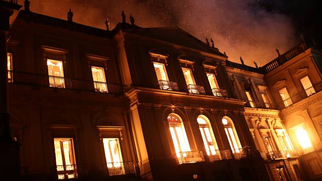 A fire burns at the National Museum of Brazil in Rio de Janeiro