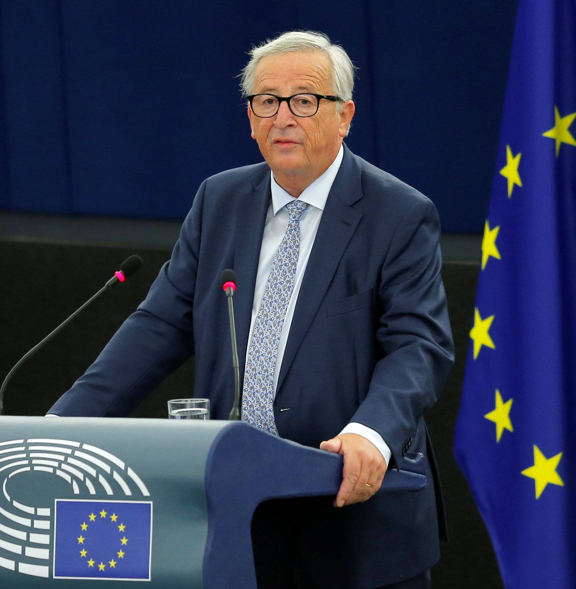 European Commission President Juncker delivers a speech during a debate on The State of the EU at the European Parliament in Strasbourg