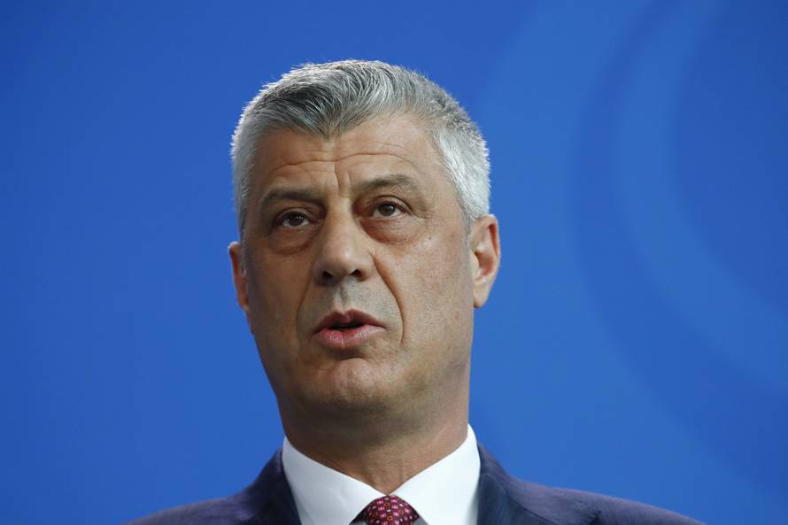 Kosovo's President Thaci speaks to media in Berlin
