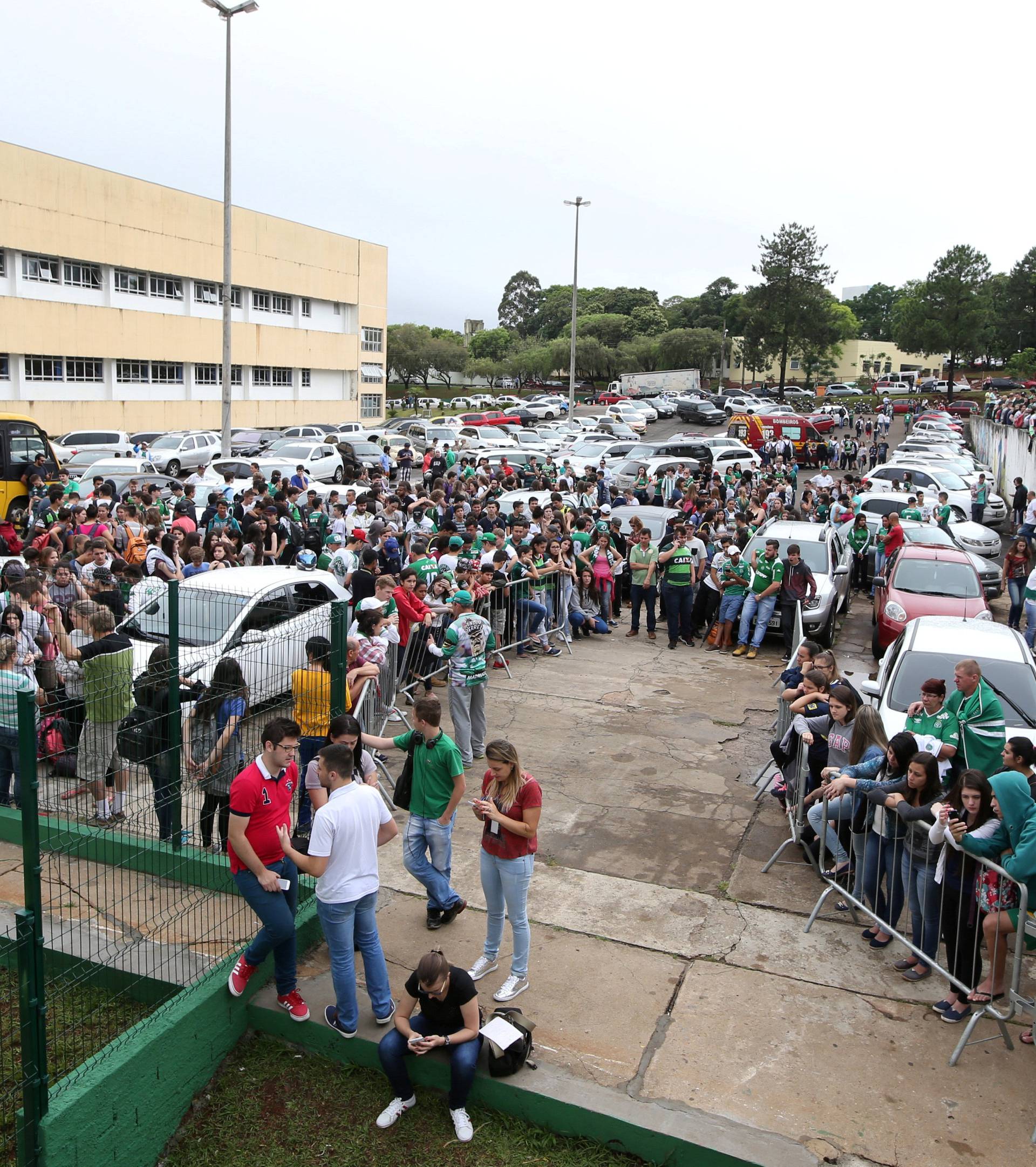 Fans of Chapecoense soccer team are pictured in front of the Arena Conda stadium in Chapeco