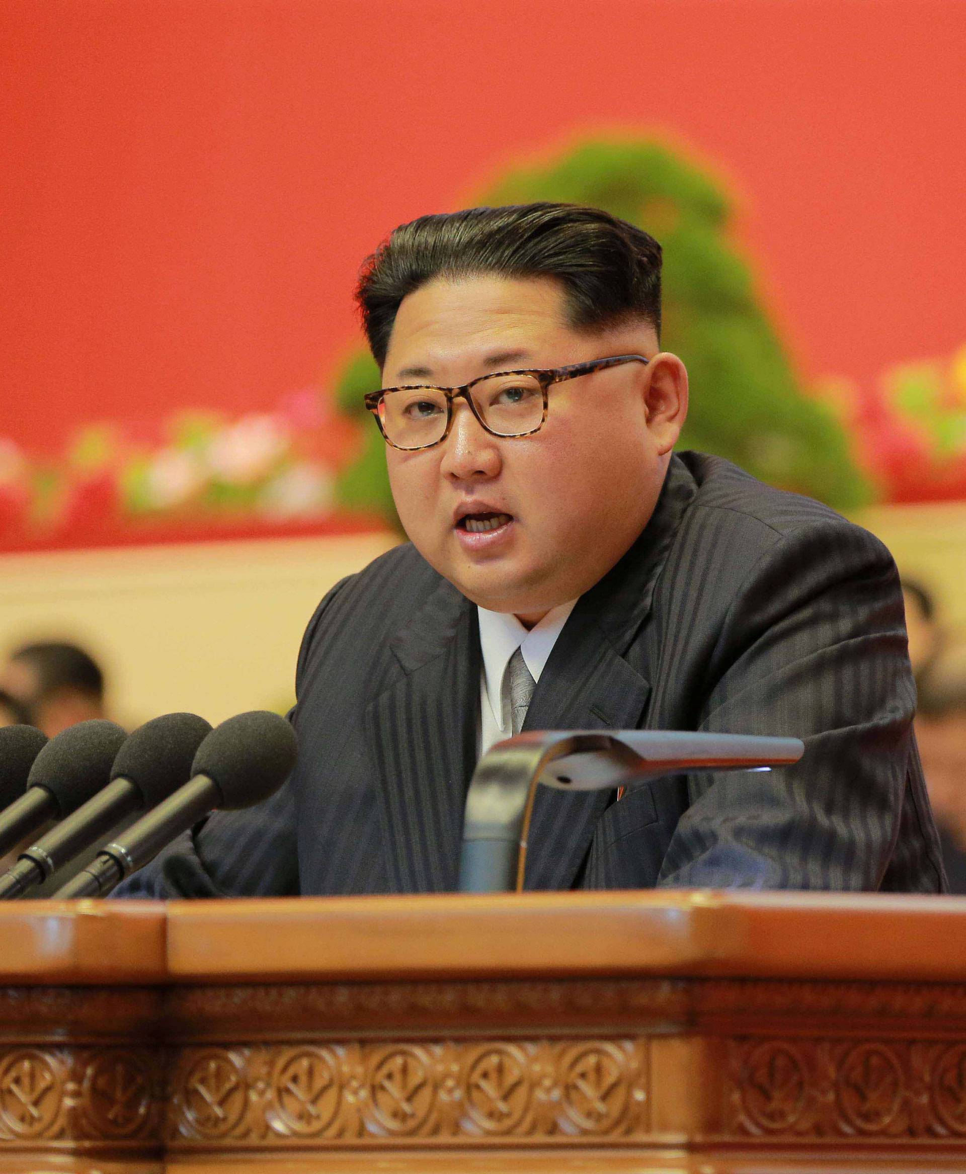 North Korean leader Kim Jong Un speaks during the Workers' Party Congress in Pyongyang 