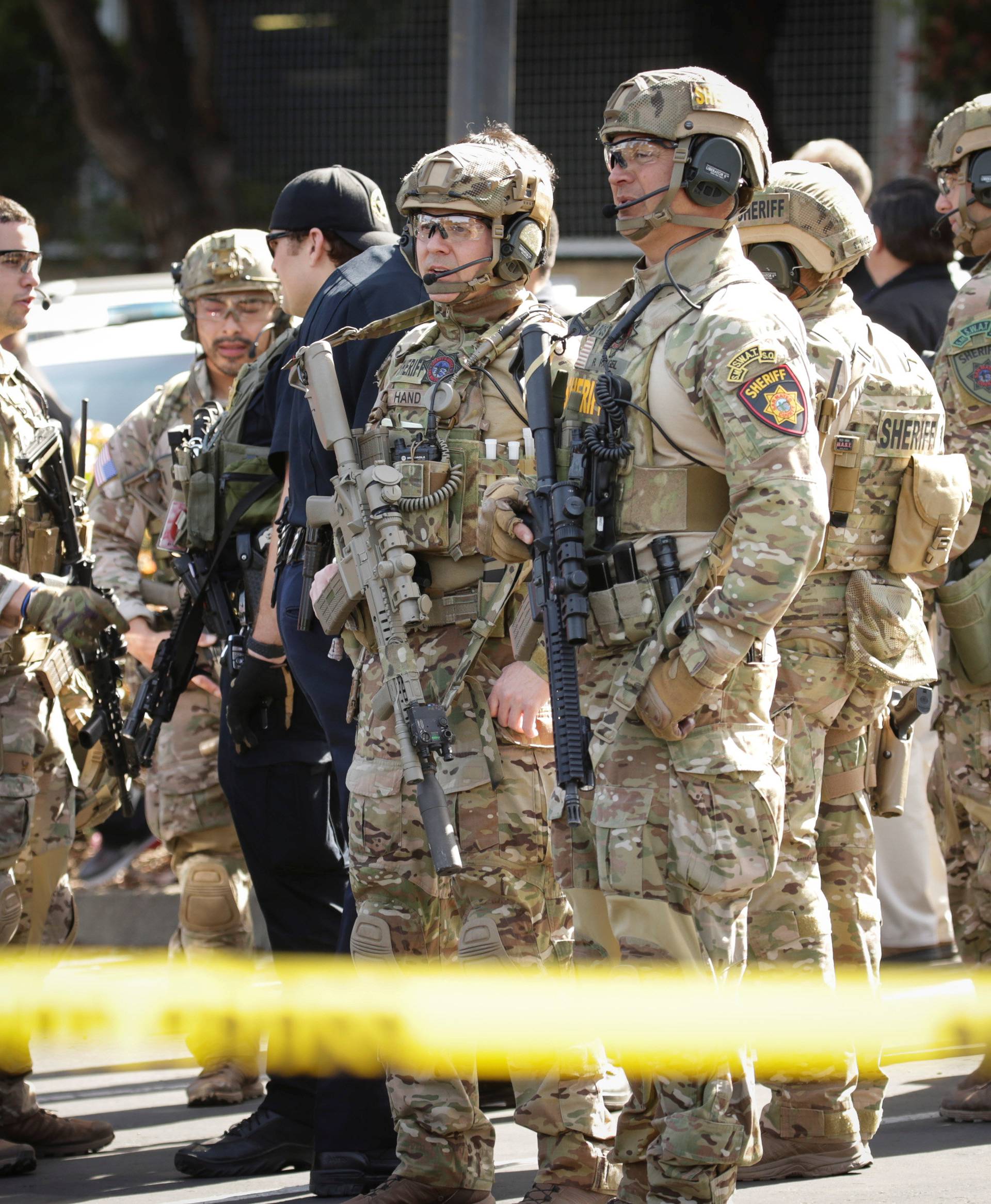 San Mateo County SWAT team officers are seen near Youtube headquarters following an active shooter situation in San Bruno, California