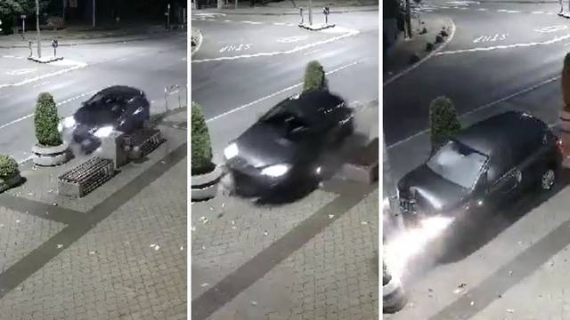 VIDEO Pijan sjeo u auto, pomeo klupu i zabio se u rasvjetni stup