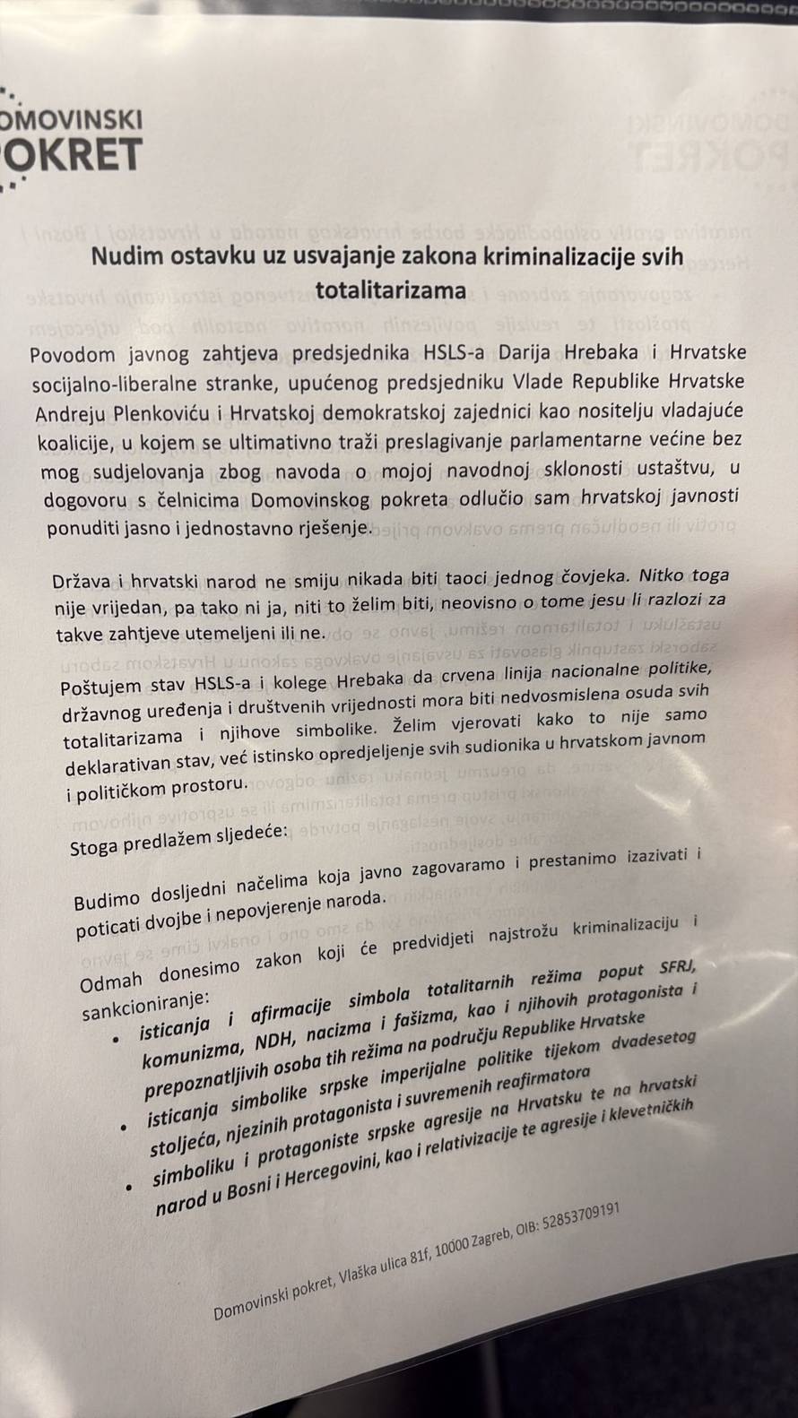 Dabro objavio popis: Evo što traži kako bi otišao iz Sabora