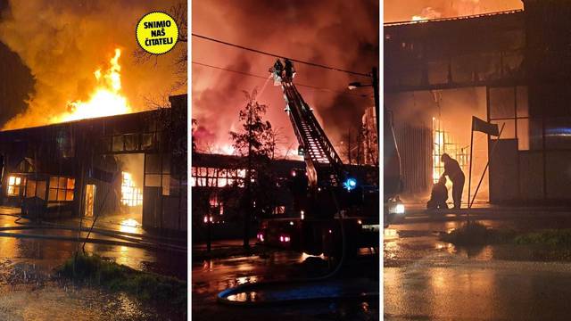 VIDEO Borba s buktinjom kod Velike Gorice. Požar usred noći gutao tvornicu parketa i pilanu
