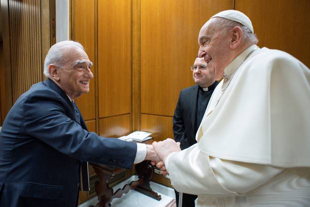 Pope Francis meets with director Martin Scorsese at the Vatican