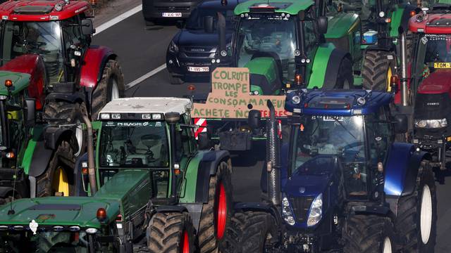 Belgian farmers block the Brussels ring as they protest, in Halle