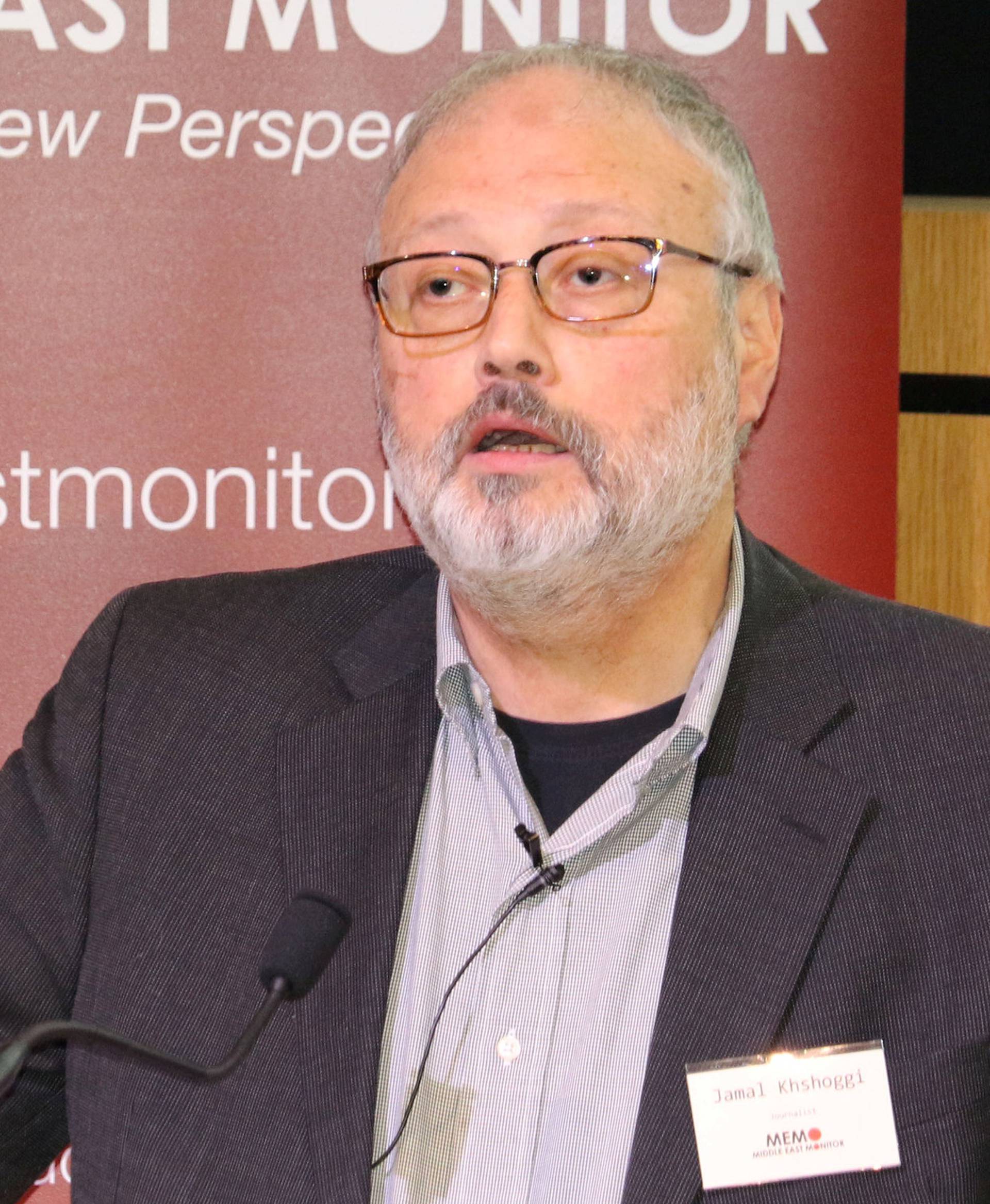 FILE PHOTO: Saudi dissident Jamal Khashoggi speaks at an event hosted by Middle East Monitor in London