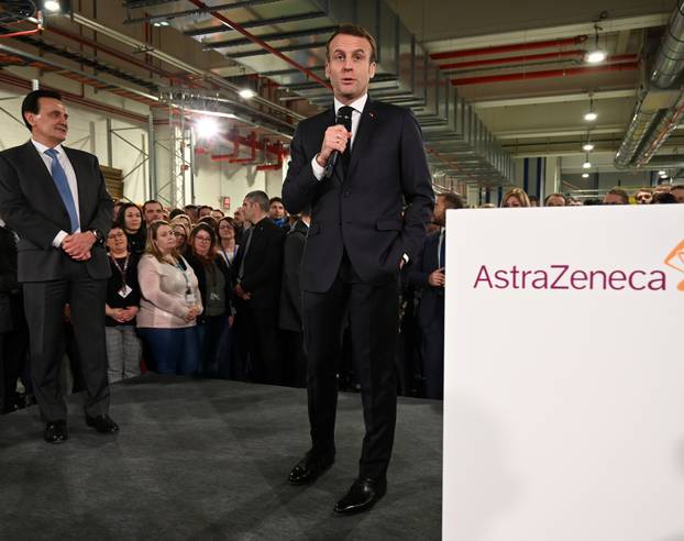 French President Emmanuel Macron visits AstraZeneca factory in Dunkirk