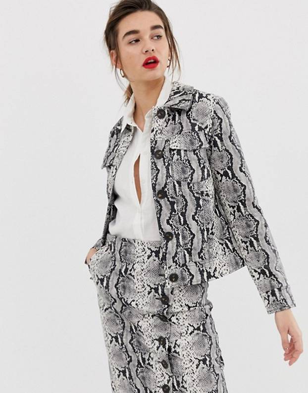 Asos Warehouse faux leather jacket in snake print