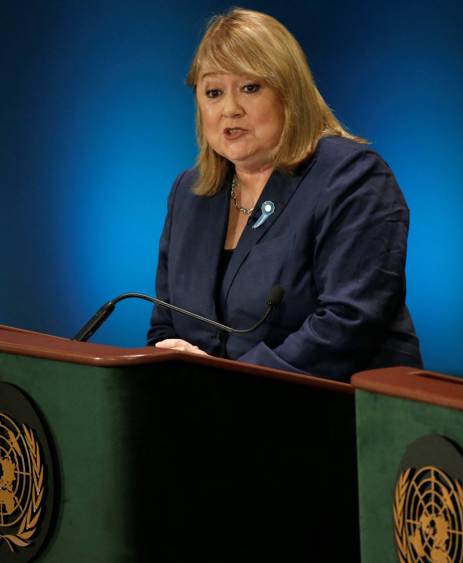 Argentina's Foreign Minister Susana Malcorra speaks during a debate in the United Nations General Assembly between candidates vying to be the next U.N. Secretary General at U.N. headquarters in New York