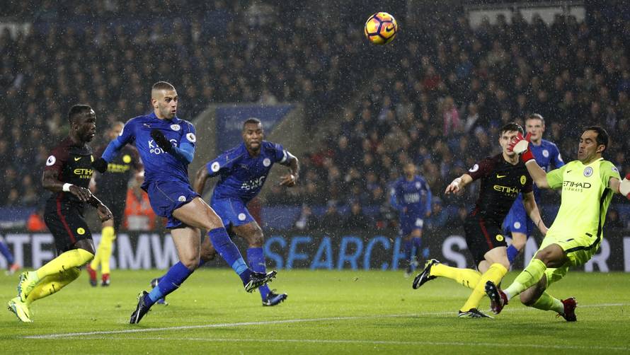 Leicester City's Islam Slimani takes a shot