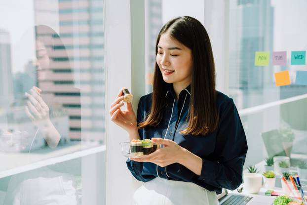 Healthy food and beautiful woman.