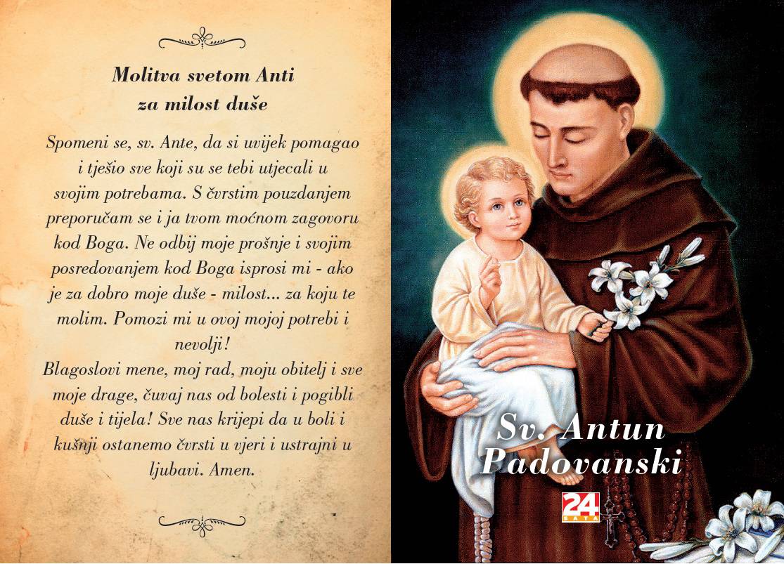 U srijedu vam 24sata daruje karticu s molitvama sv. Anti