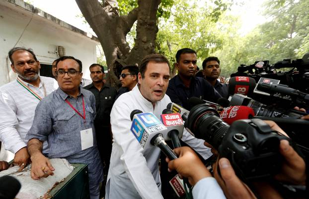FILE PHOTO: Rahul Gandhi speaks after casting his vote during general elections in New Delhi