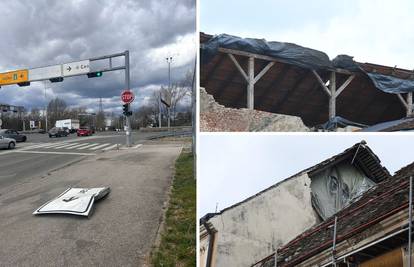 Jak vjetar u Zagrebu i okolici: Srušio putokaz na semaforu, u Sisku uništio dijelove krovova