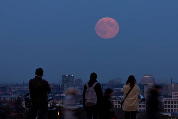 Full moon, known as the Hunter's moon, rises in Berlin