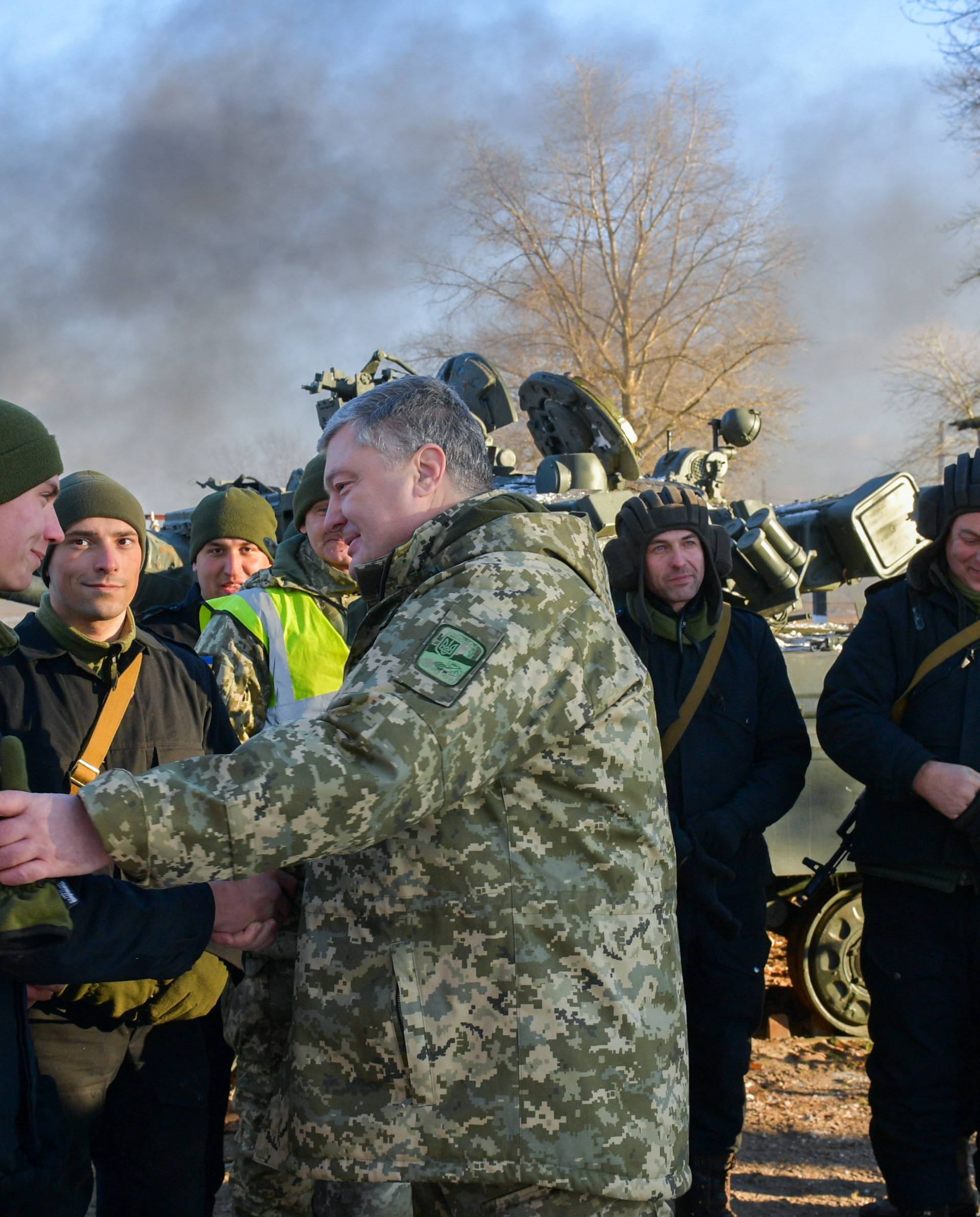 Ukraine's President Poroshenko visits a military training centre in Chernihiv Region