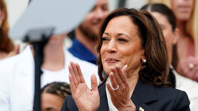 U.S. Vice President Kamala Harris delivers remarks to the women and men's National Collegiate Athletic Association (NCAA) Champion teams at the White House in Washington