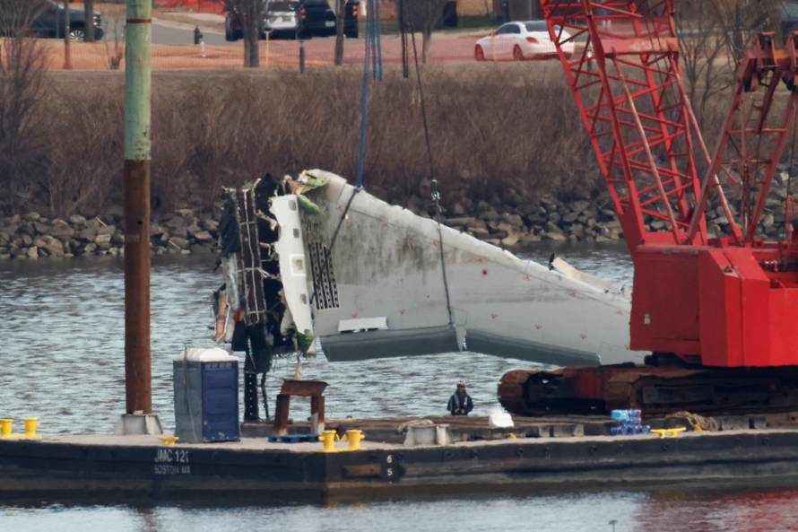 Aftermath of American Eagle flight 5342 crash in the Potomac River near Ronald Reagan Washington National Airport