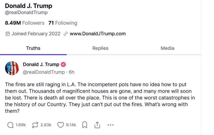 Trump se oglasio oko strašnih požara u LA-u: 'Nesposobni političari ne znaju ugasiti vatru'
