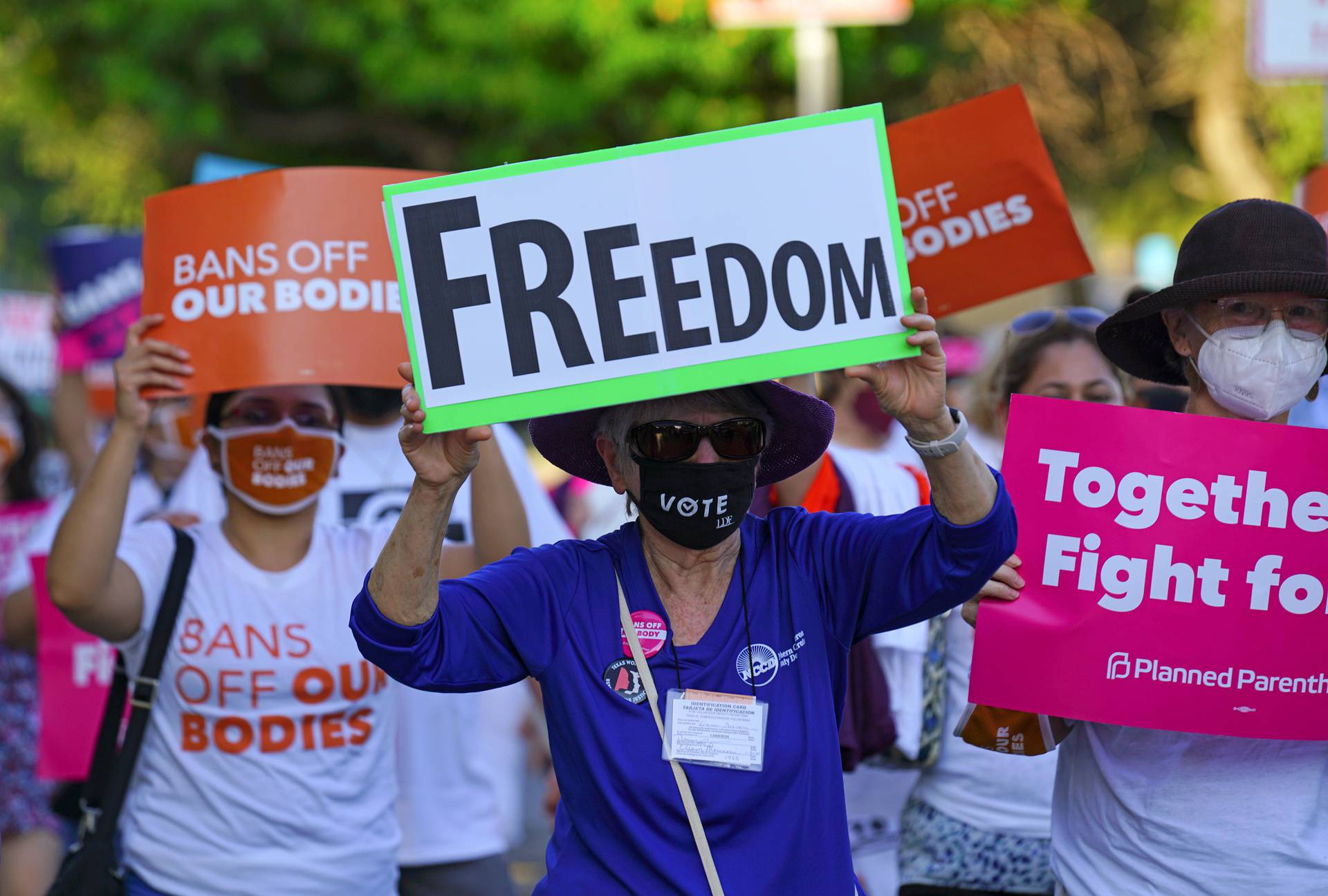 Supporters of reproductive choice take part in the nationwide Women's March in Texas