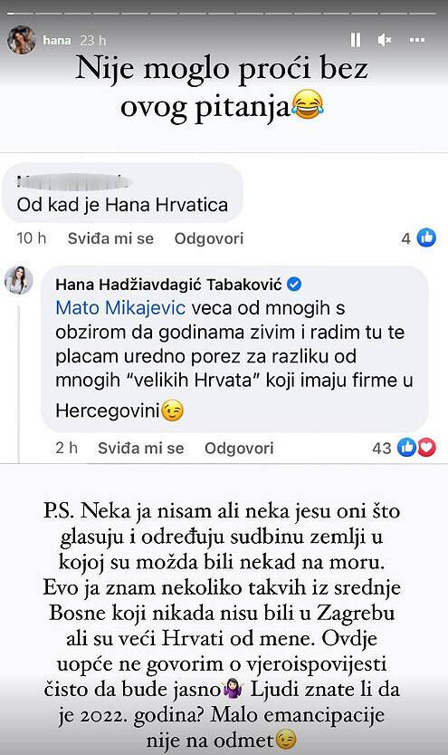 Hana Hadžiavdagić: 'Veća sam Hrvatica od mnogih "Hrvata" koji imaju firme u Hercegovini'