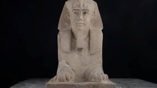 The sandstone statue of Sphinx that was discovered in Kom Ombo Temple in Aswan in upper Egypt is seen in this handout picture