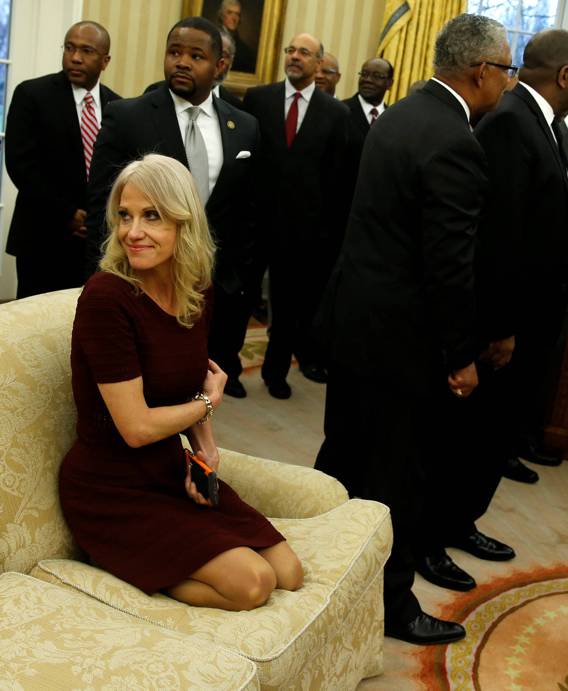 Conway attends as Trump welcomes the leaders of dozens of historically black colleges and universities (HBCU) in the Oval Office at the White House in Washington