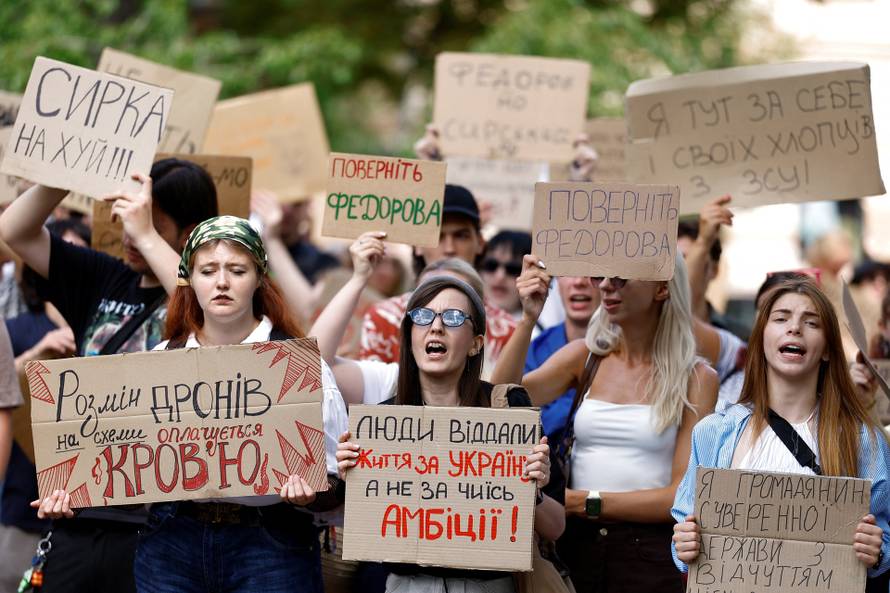 Protest against Ukrainian President Zelenskiy's decision to replace Fedorov as Defence Minister, in Kyiv