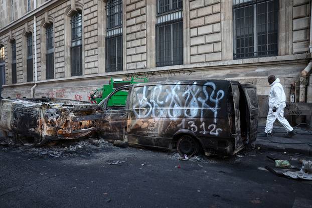 Aftermath of clashes during a national day of protests against the cost of living and rising fuel prices, in Paris