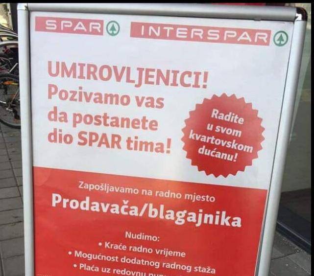 Spar zapošljava umirovljenike: Nude fleksibilno radno vrijeme