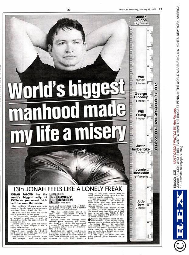 JONAH FALCON, WHO IS BELIEVED TO HAVE THE BIGGEST PENIS IN THE WORLD MEASURING 13.5 INCHES, NEW YORK, AMERICA - 10 JAN 2006