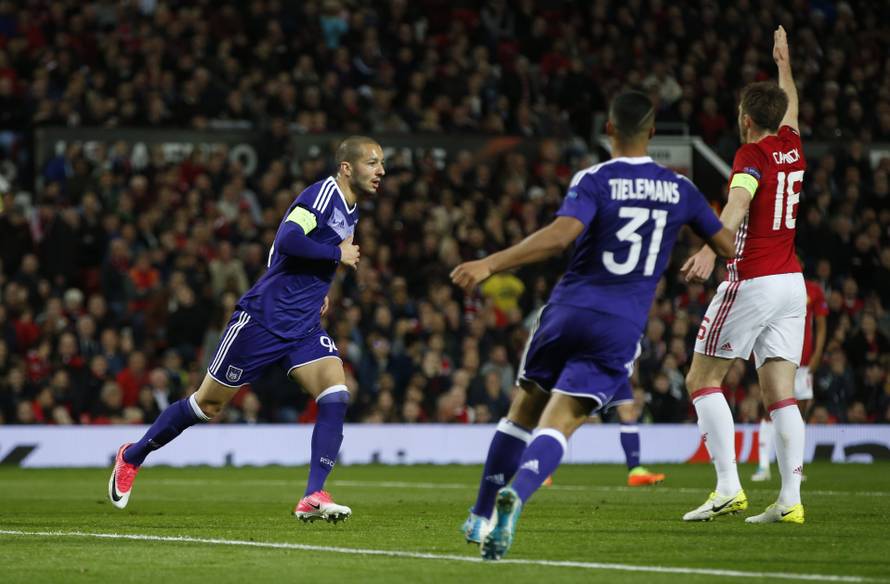 Anderlecht's Sofiane Hanni celebrates scoring their first goal