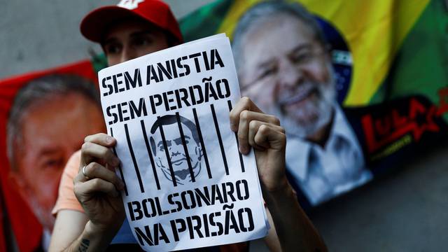 Pro-democracy demonstrators march in Porto Alegre